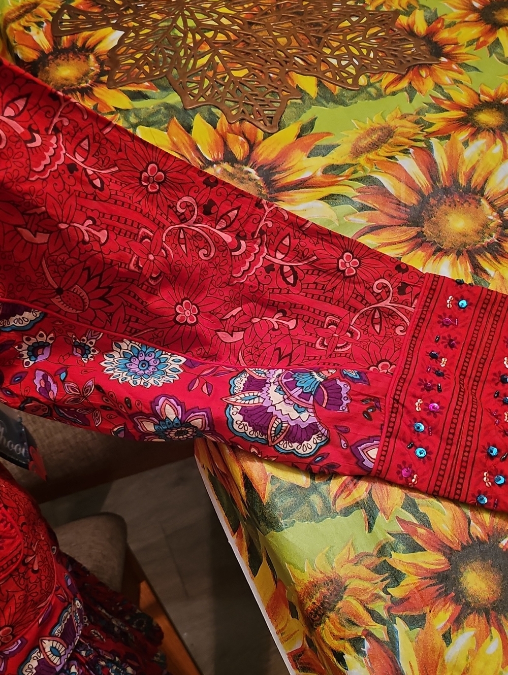 Red Floral Smocked Maxi Skirt - Women Skirt Set - Picture 11 of 11